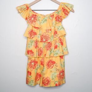 Peek Girls Romper‎ Size 12 Orange Floral Tiered Easter Spring Summer Vacation